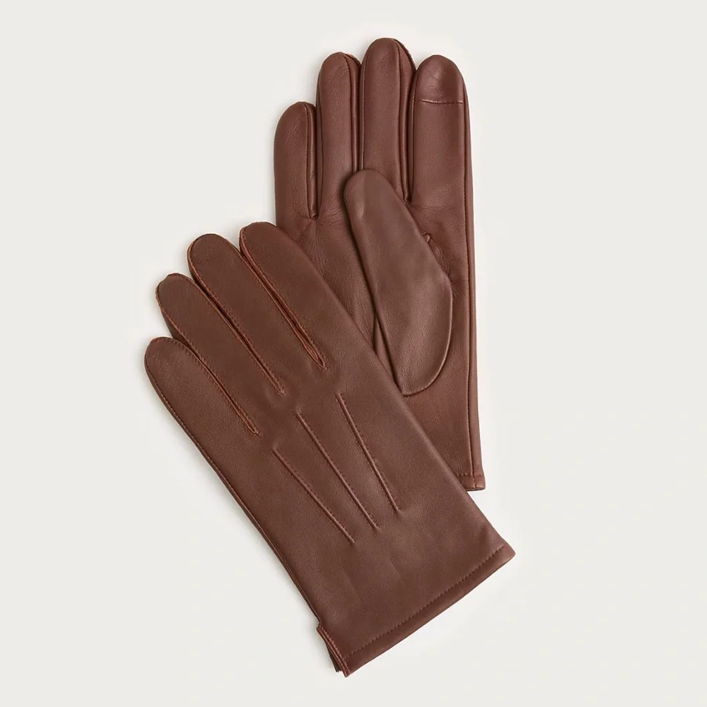 J crew small Burnished sienna Cashmere-lined leather gloves size large